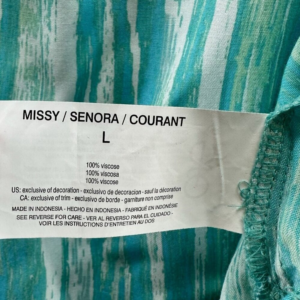 Gloria Vanderbilt Top Size L Stripe Tunic Blouse 3/4 Bell Sleeve Viscose Blue - Picture 8 of 11